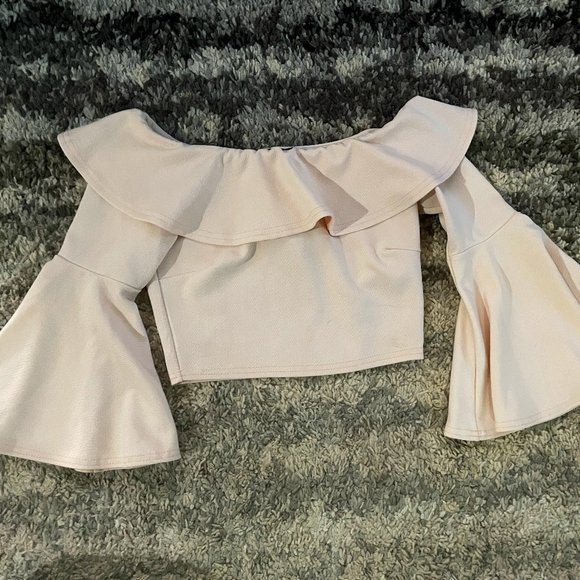 Pale Pink Cropped Bell Sleeve Ruffle Mini Shirt sz 4 - Picture 1 of 3